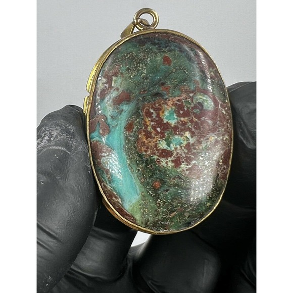 Natural Turquoise Pendant Metal Brass Handmade With Rope - Picture 5 of 11